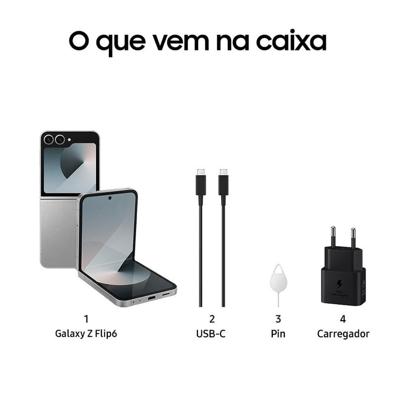 Celular Samsung Galaxy Z Flip6 5G, 512GB, 12GB RAM, Tela 6.7